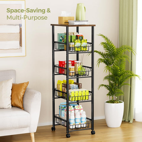 Delamu slide-out baskets offer breathable storage for produce and snacks.