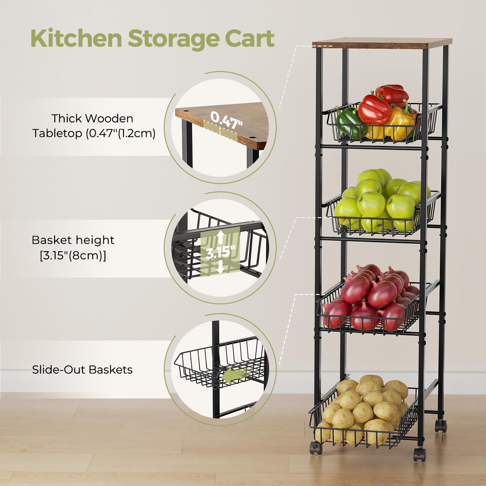 Delamu space-saving pantry cart fits tight spots for compact storage.