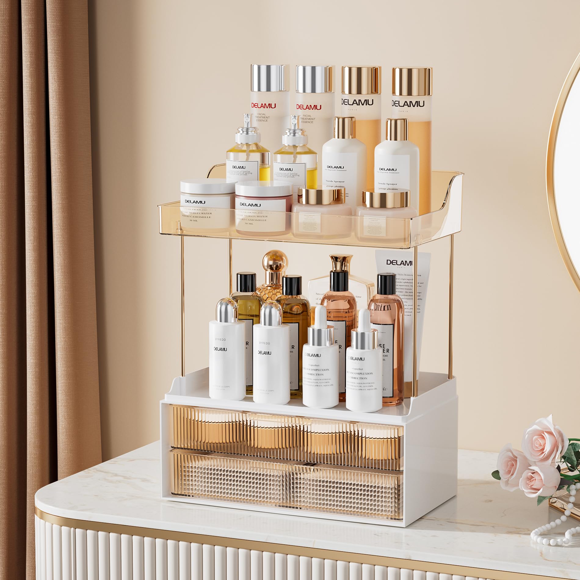 Delamu Amber organizer with dimensions 12.44 by 7.91 by 15.35 inches
