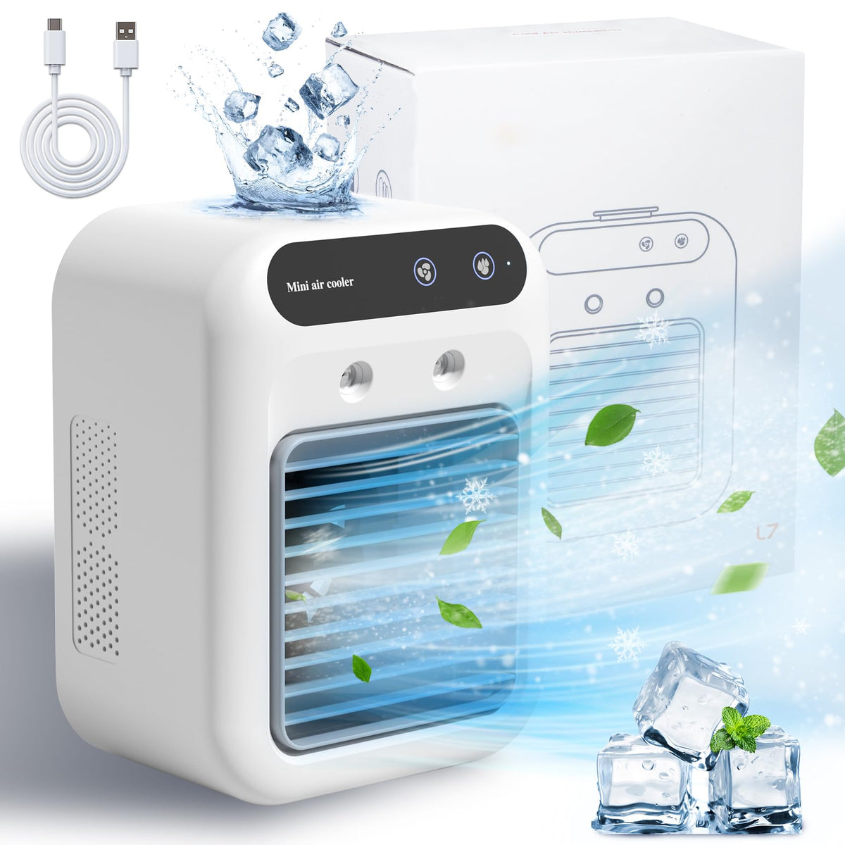 Deller mini air conditioner compact design for personal cooling on any desk.