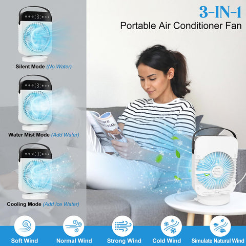 Deller portable air conditioner LED night lights in seven colors at night.