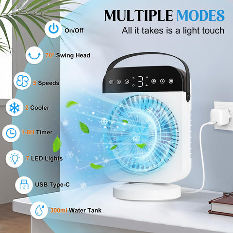 Deller portable air conditioner side view showing accessible touch controls.