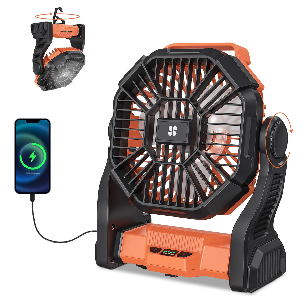 Deller portable camping fan in compact size for easy packing and travel.