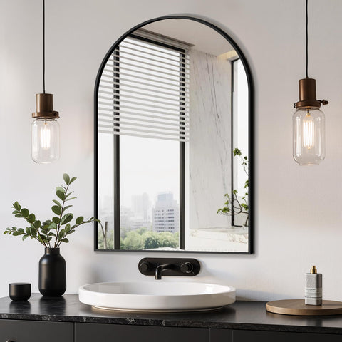 Delma arched mirror 20x30 in black enhances any wall with height