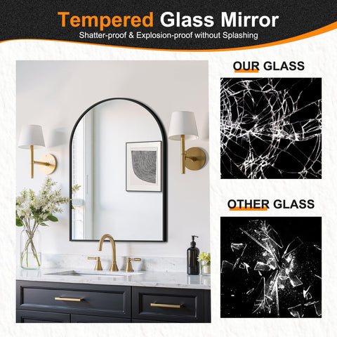 Delma arched mirror above vanity enhances bathroom space with elegance.