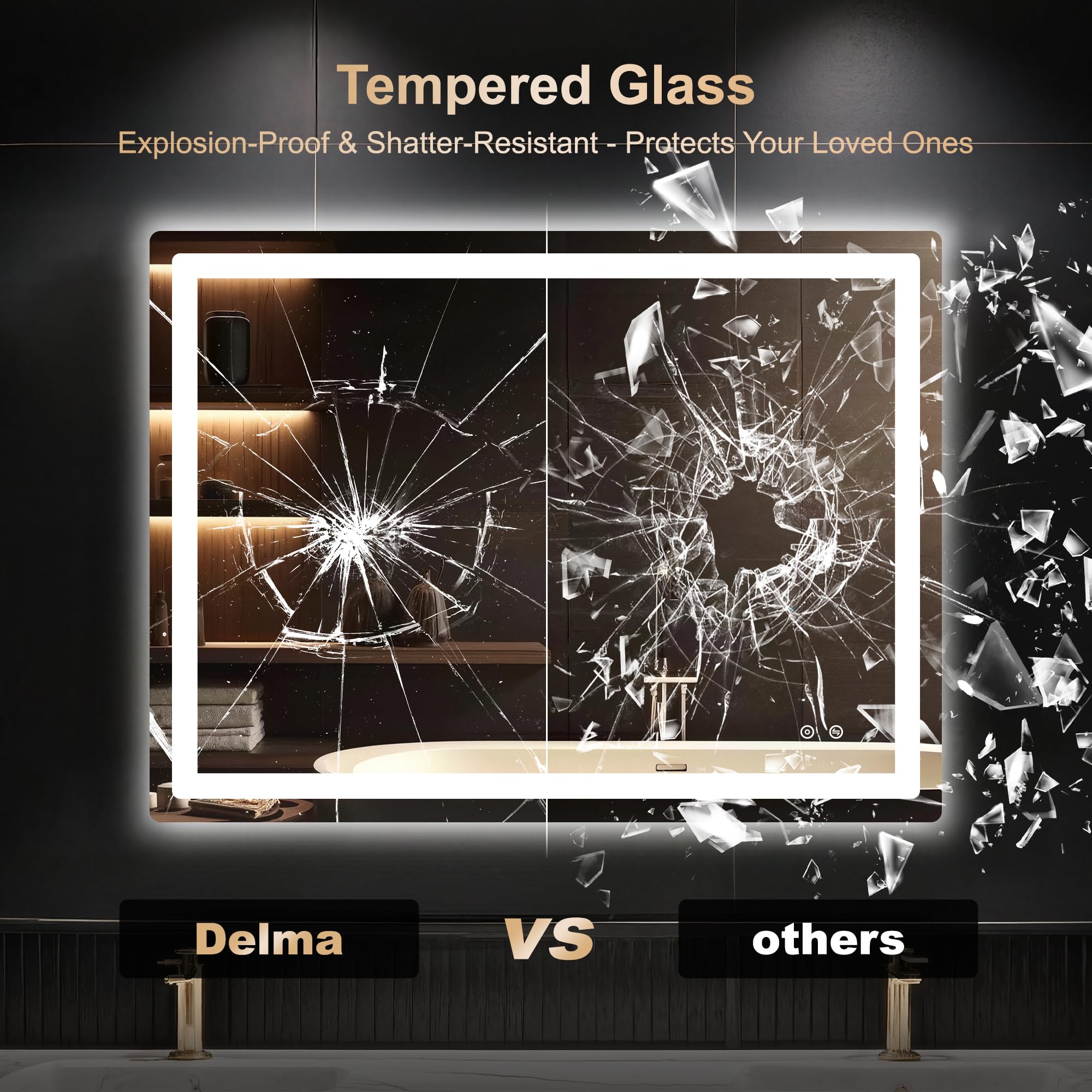Delma mirror offers three color temperatures for warm, natural, or cool tones.