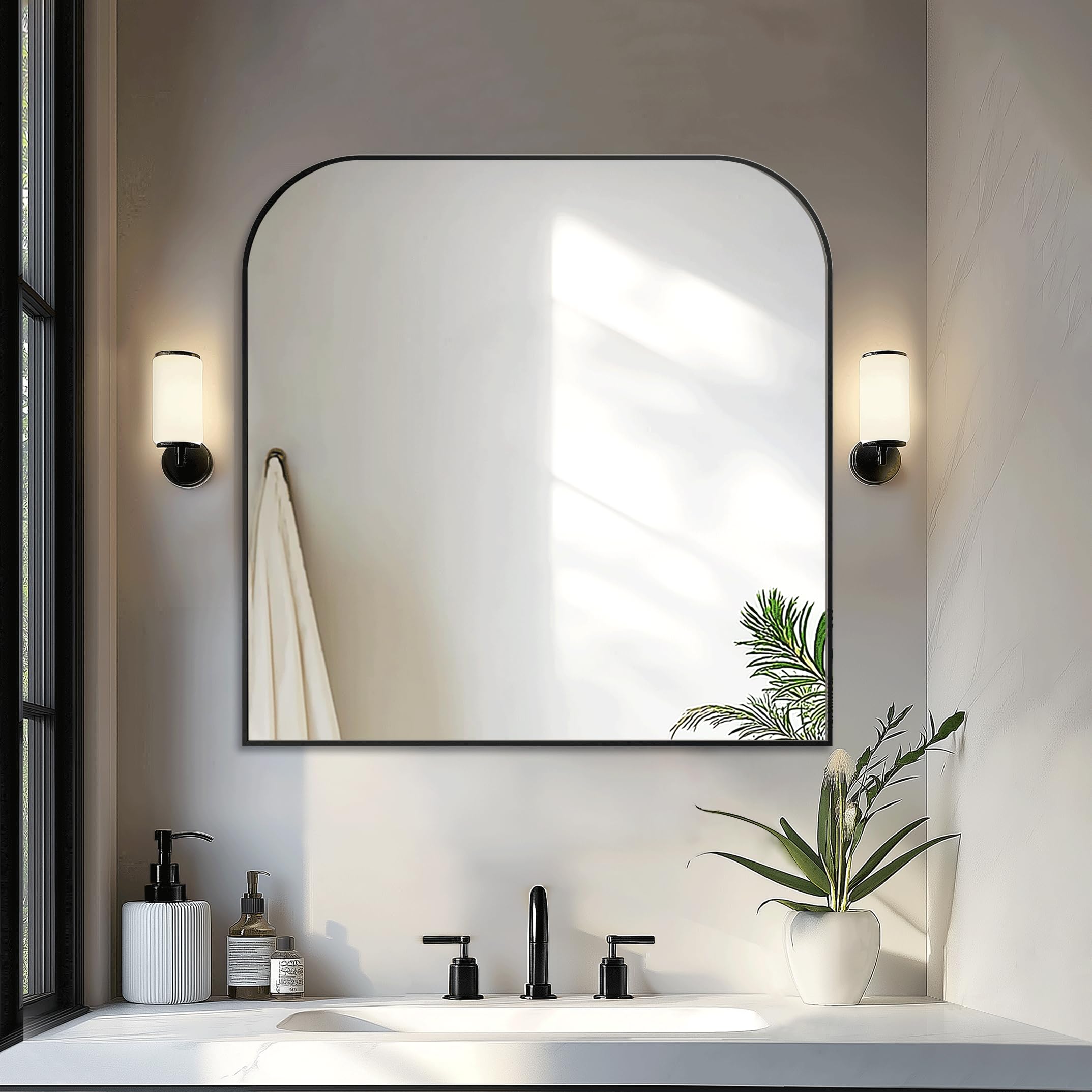 Delma 30x30 bathroom mirror with black frame over sink for precise grooming