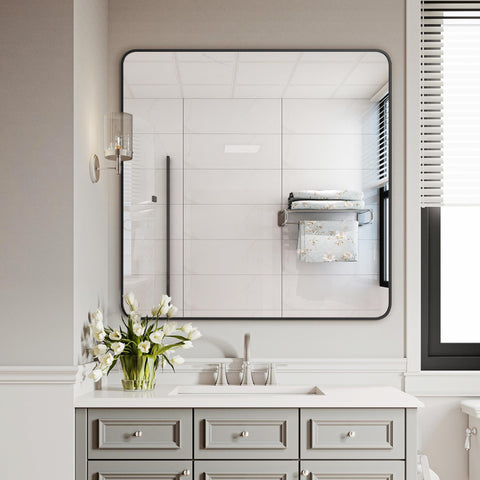Delma horizontal-mount bathroom mirror provides a wide, easy-to-clean over-sink setup