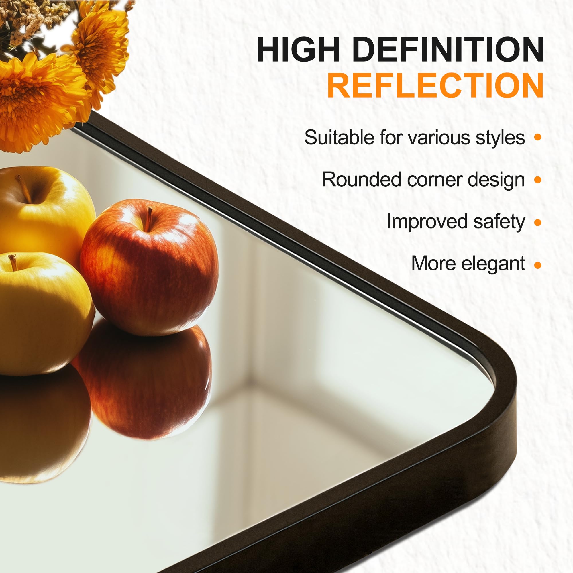 Delma mirror with horizontal or vertical mounting for versatile installation.