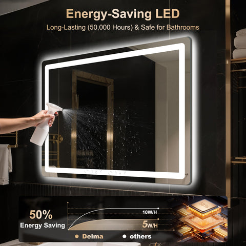 Delma wall-mountable mirror supports horizontal or vertical installation securely.
