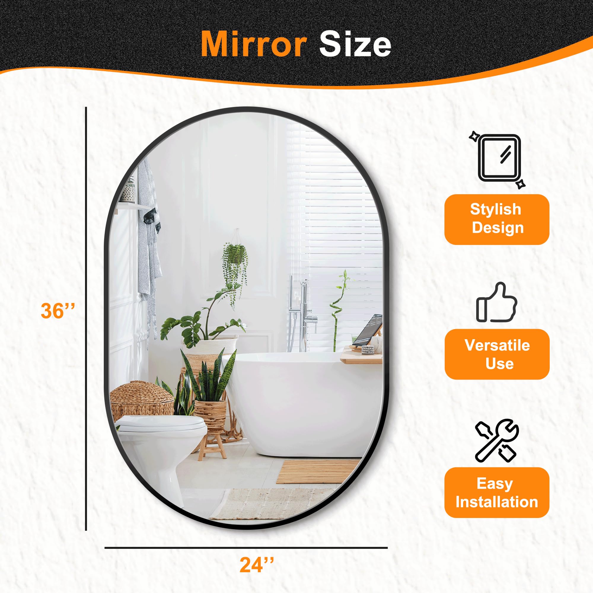 Delma mirror includes mounting hardware for quick one-person installation.