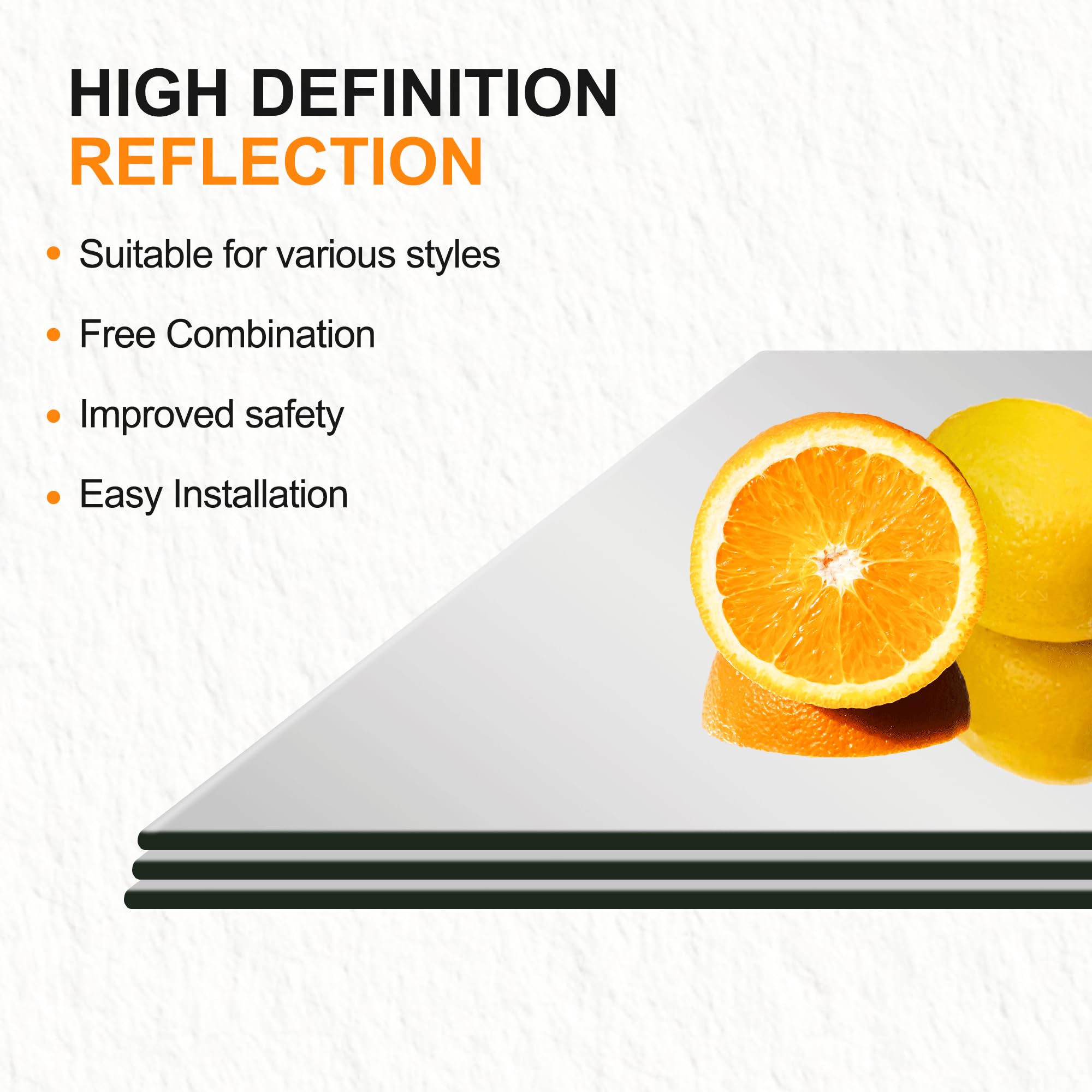 Delma edge-frosted mirror tiles with safe, sealed edges for secure handling.