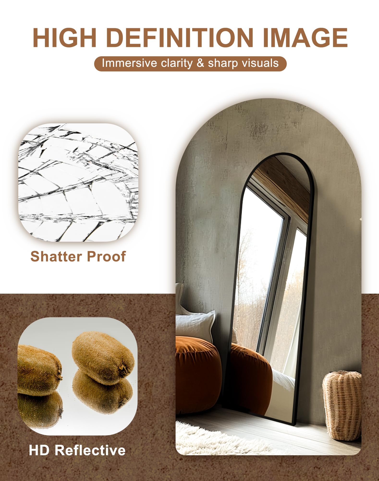 Delma floor mirror 56x15 inches offers a wide viewing angle.