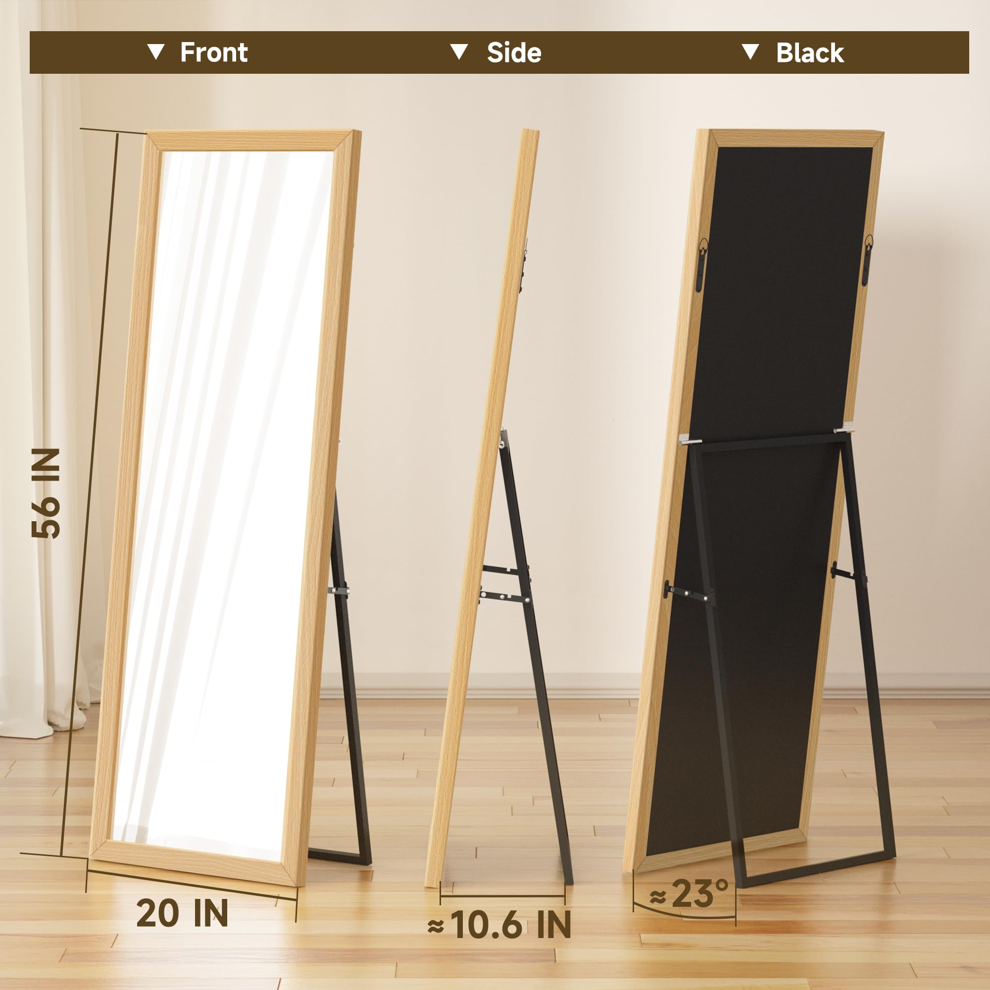 Delma floor or wall mount mirror includes hardware for flexible installation.