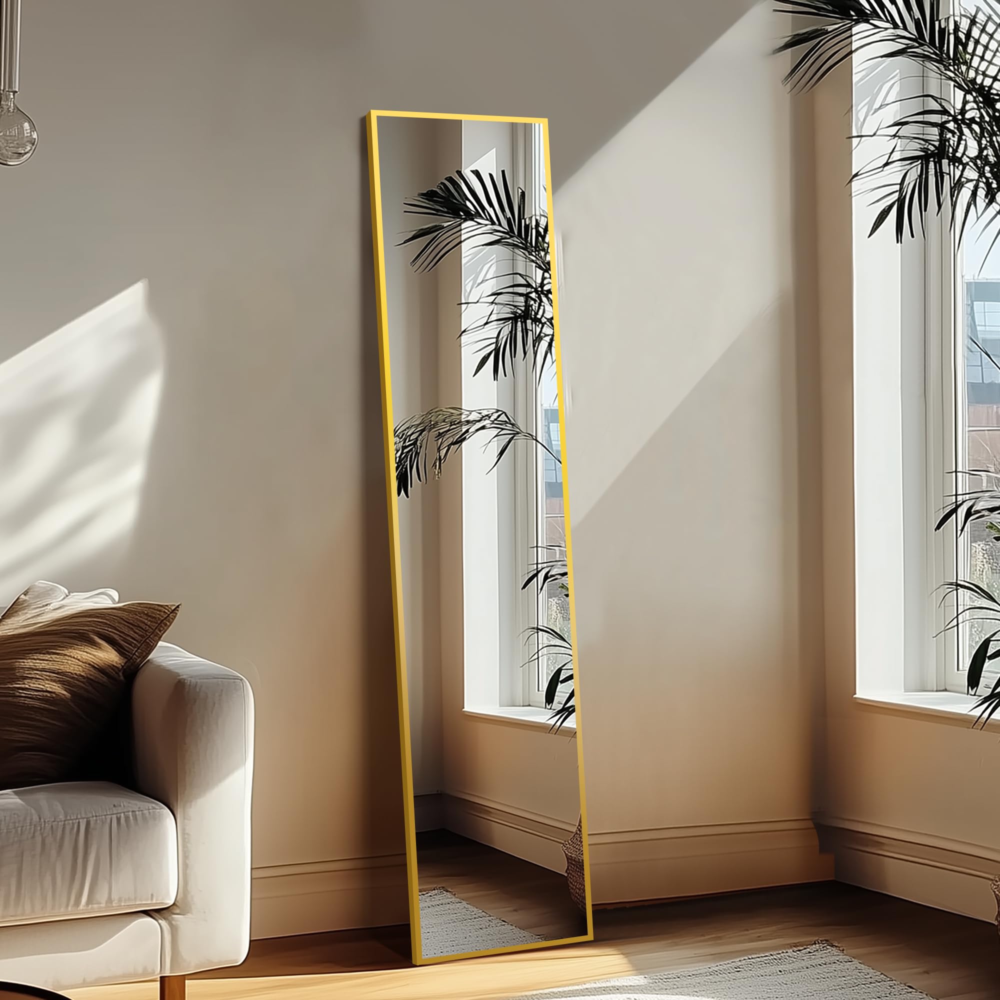 Delma full-length mirror side view highlights slim profile and durable finish.