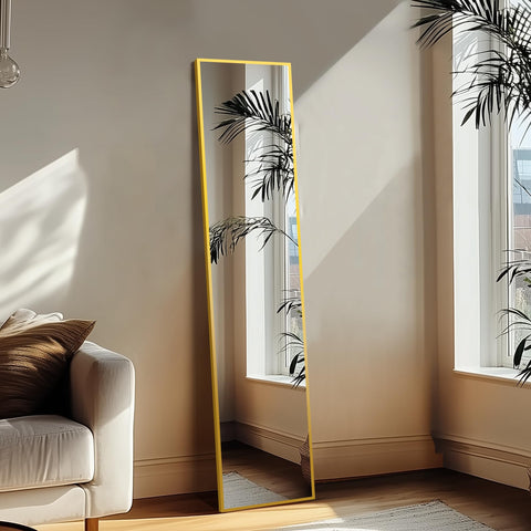 Delma full-length mirror side view highlights slim profile and durable finish.