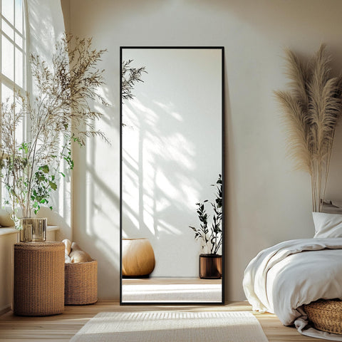 Delma full-length mirror with aluminum frame for bedroom styling and full-body checks