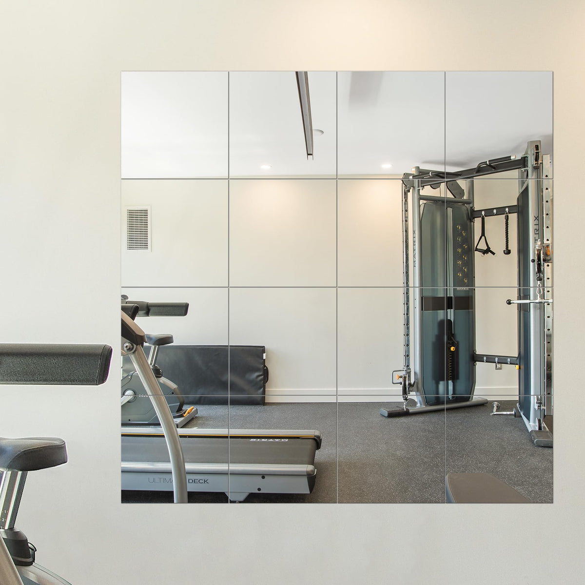 Delma home gym mirrors 12x12 tile reflect clear workout form checks.