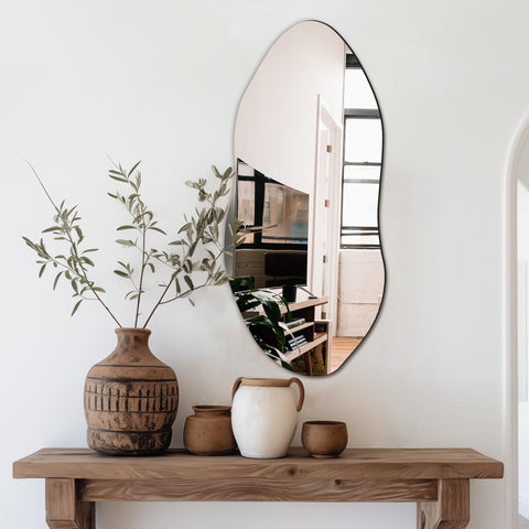 Delma irregular wall mirror 32x14 vertical design enhances hallway lighting and space