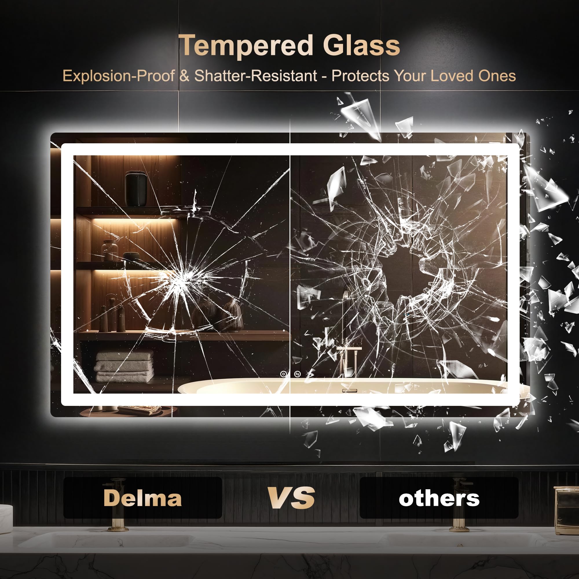 Delma mirror offers 3 color temperatures from warm to cool