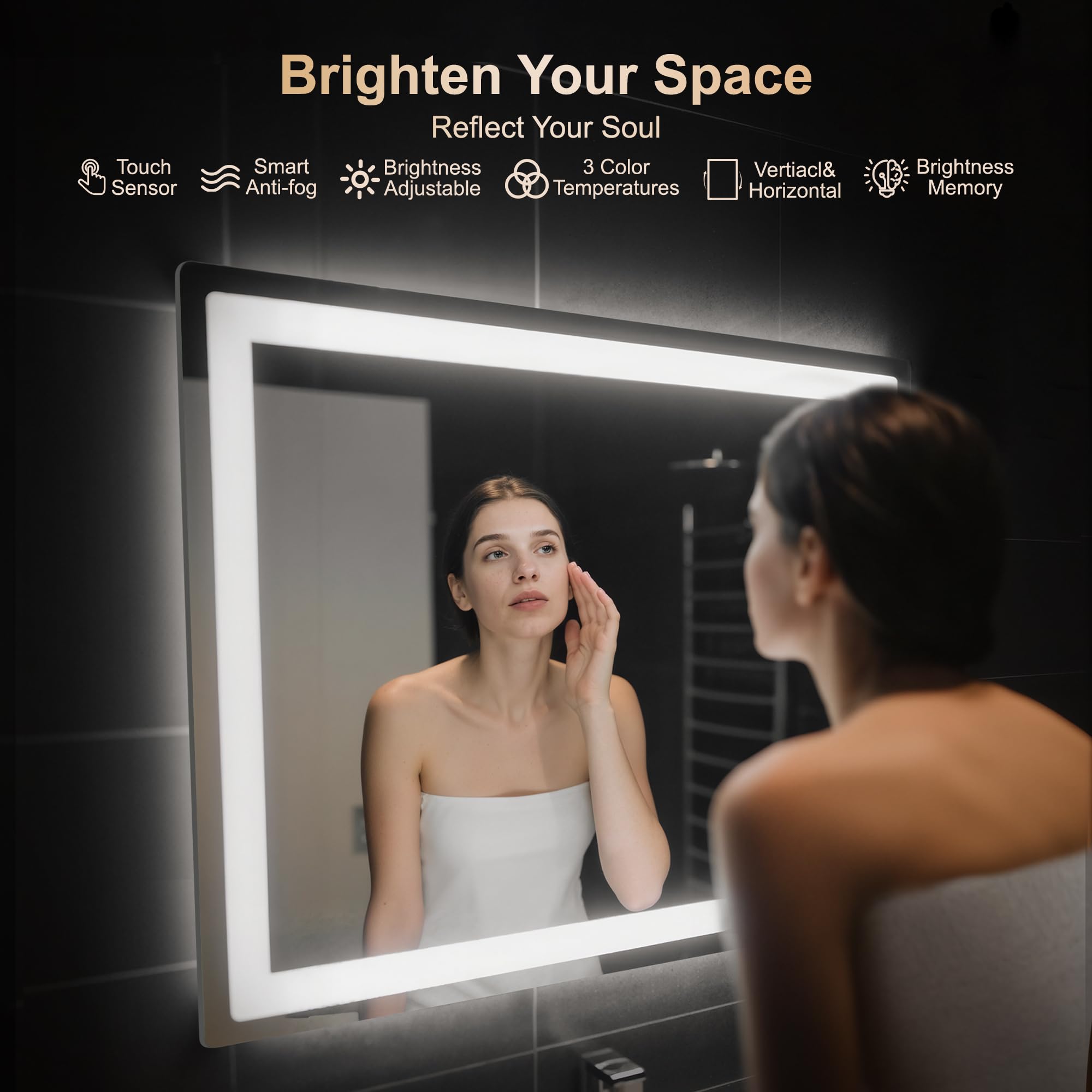Delma LED bathroom mirror backlit glow for ambient bathroom ambiance.