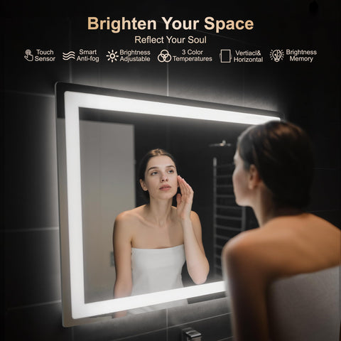 Delma LED bathroom mirror backlit glow for ambient bathroom ambiance.