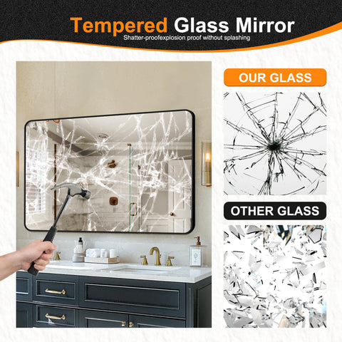 Delma modern black frame mirror complements contemporary bathrooms