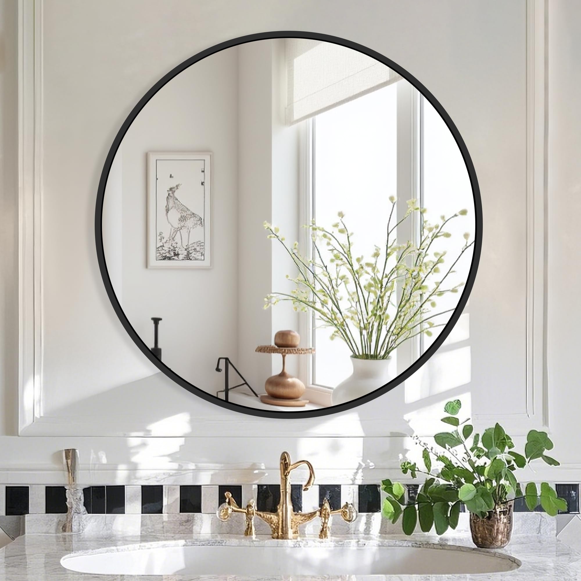 Delma round mirror aluminum frame, durable and sleek for contemporary spaces