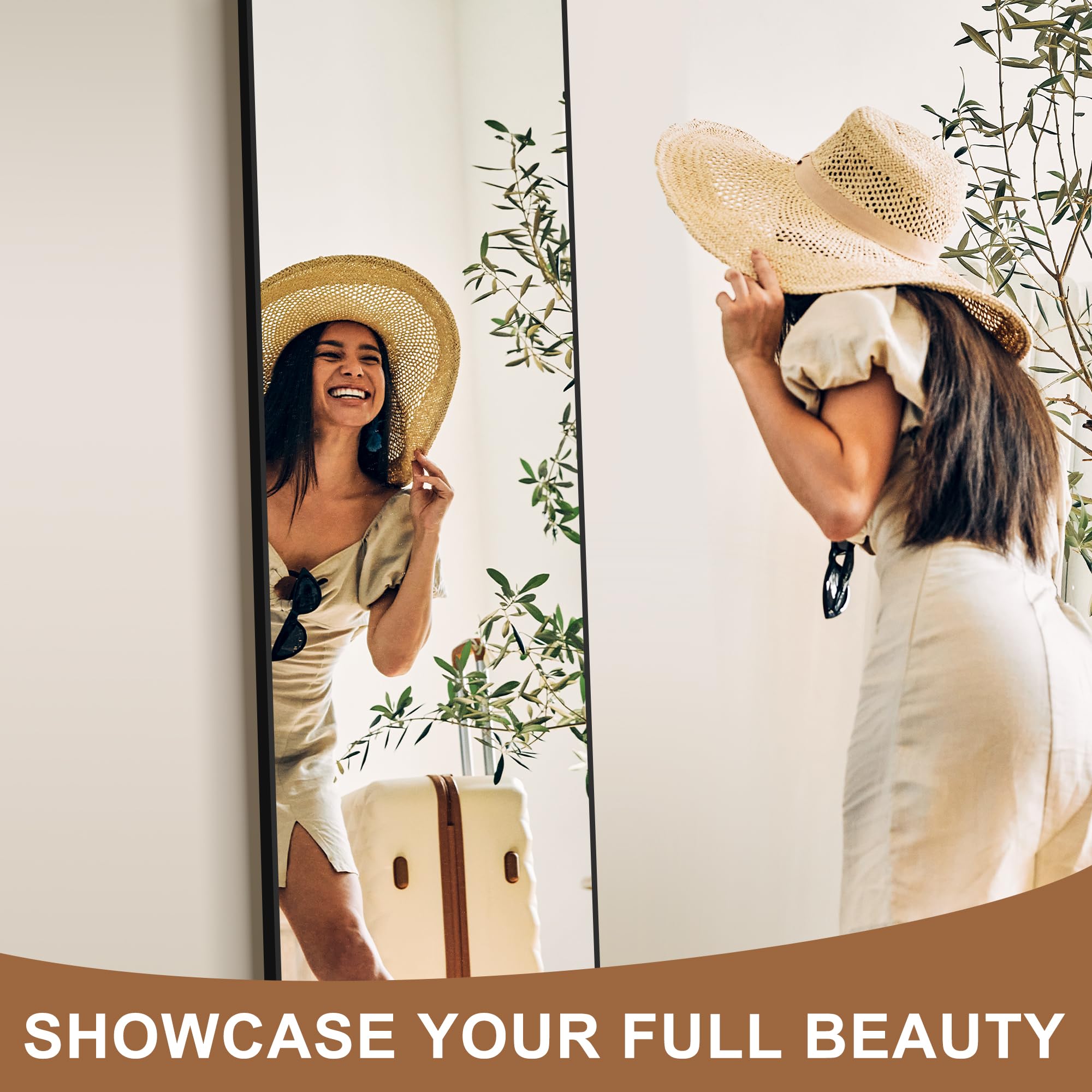 Delma standing full-body mirror provides a clear reflection for daily outfits.