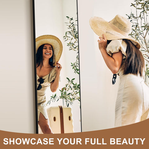 Delma standing full-body mirror provides a clear reflection for daily outfits.