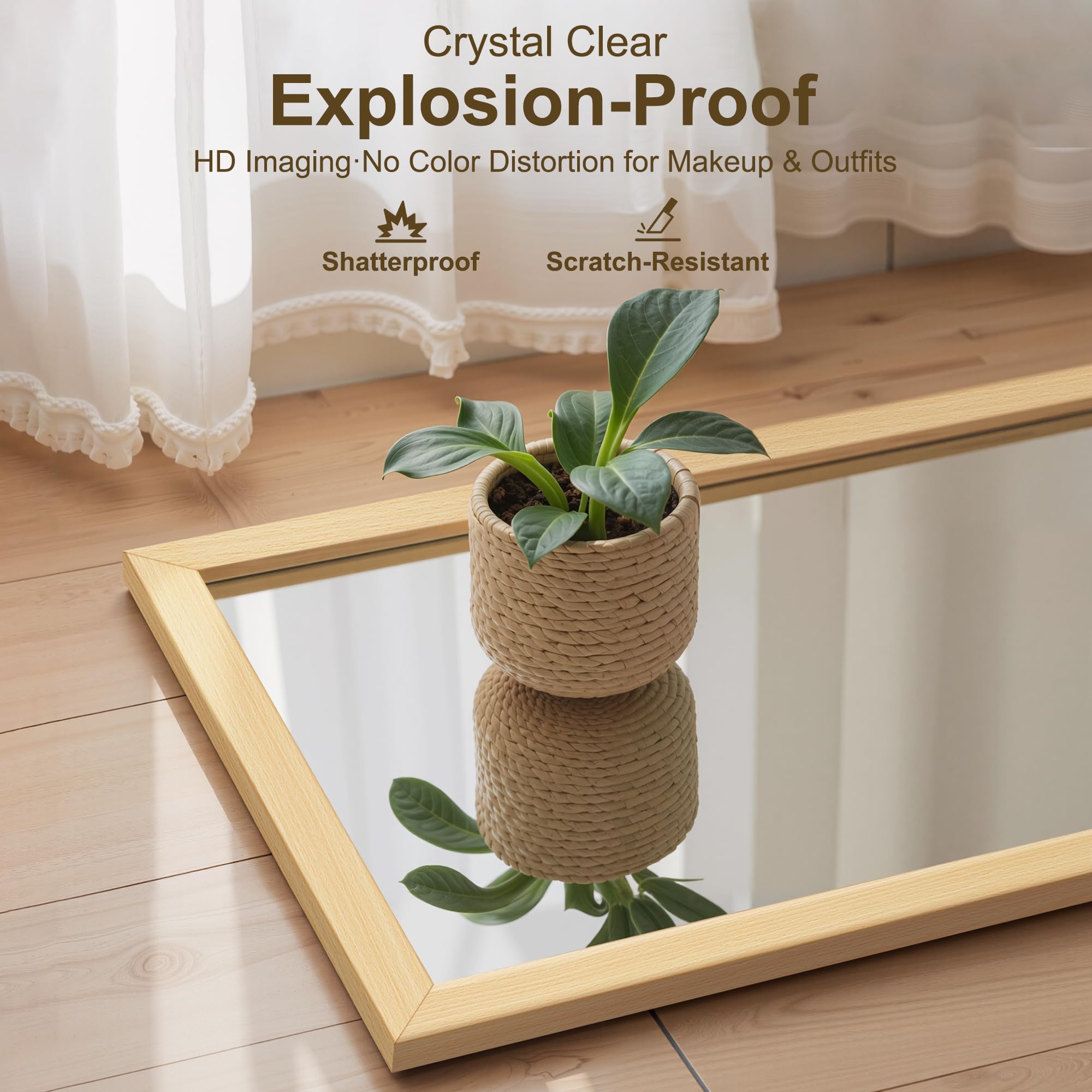 Delma standing mirror with laminated safety glass for family-friendly spaces.