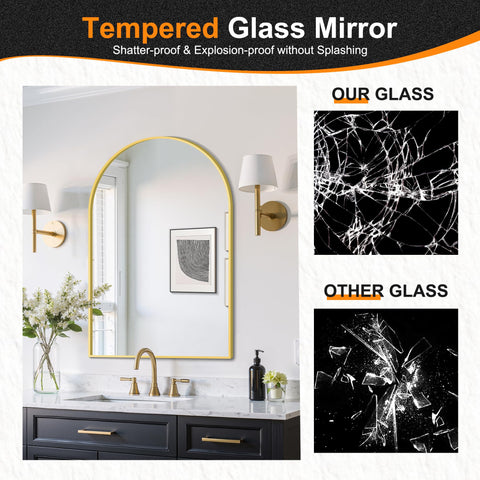 Delma arched vanity mirror suited for bathrooms, bedrooms, and entryways.