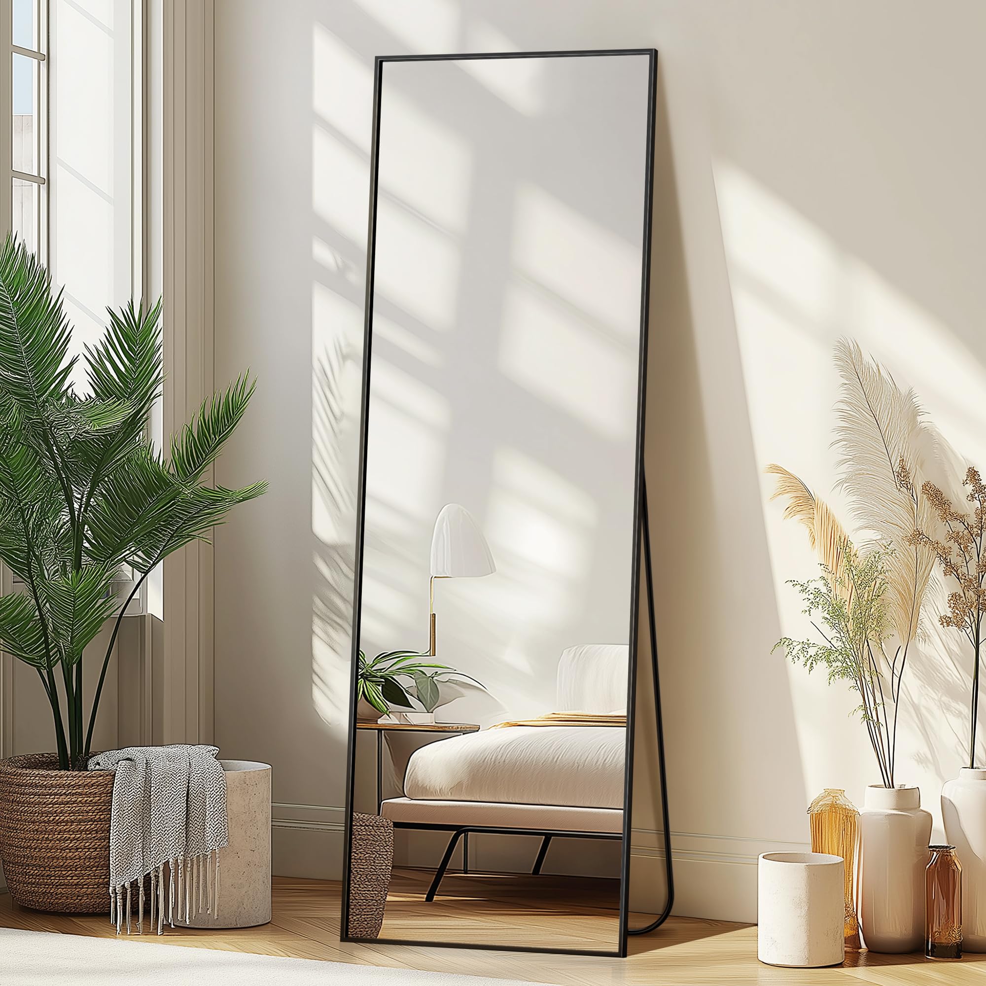 Delma full-length mirror with black aluminum frame for bedroom dressing