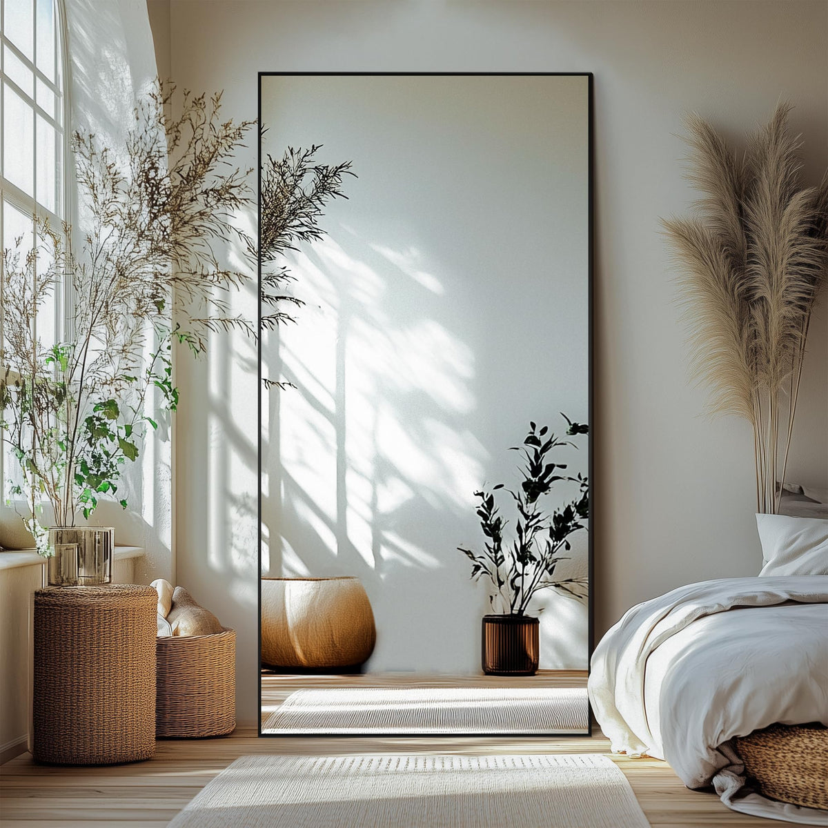 Delma wall full-length mirror with black aluminium frame for bright reflections