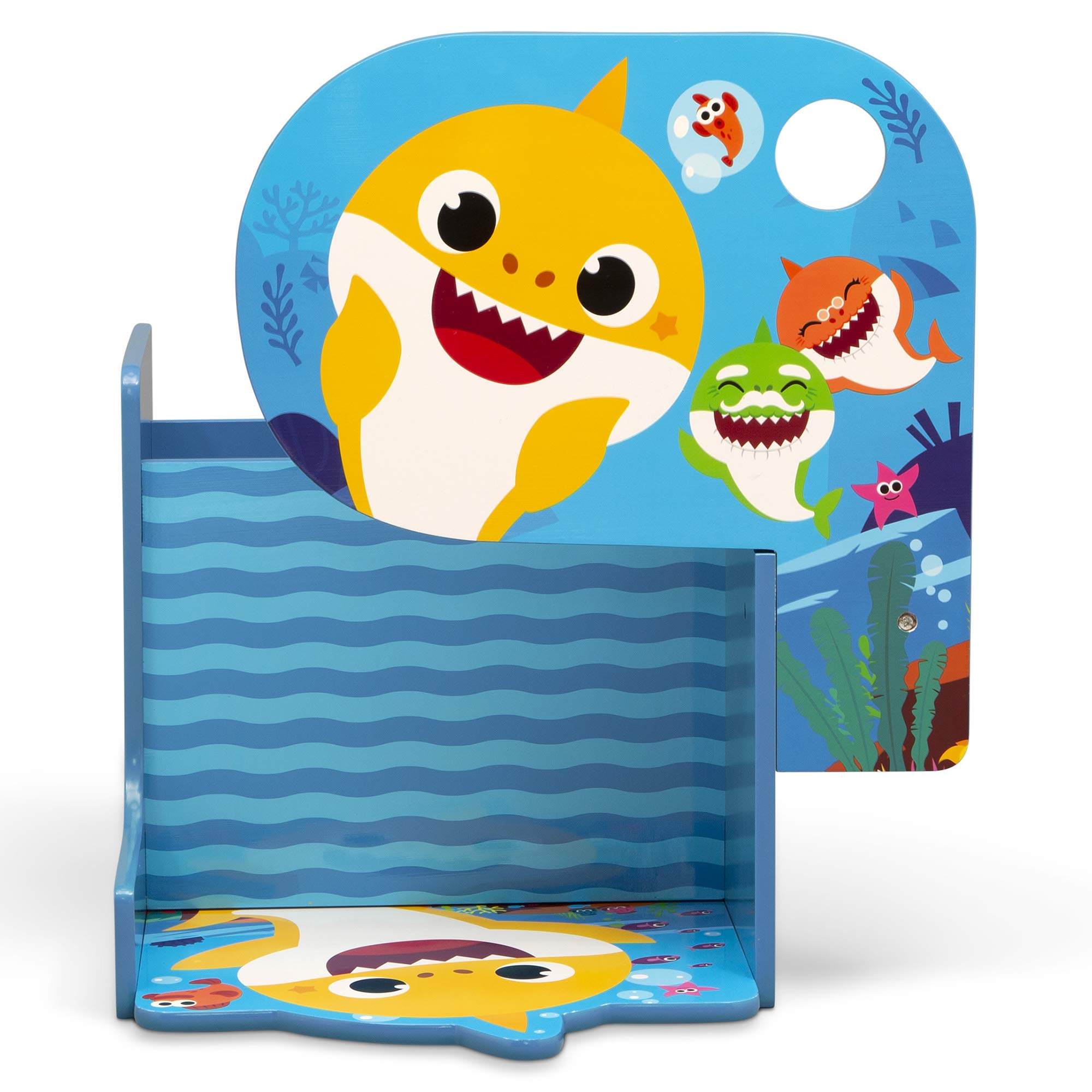 Large work surface on Delta Children Baby Shark chair desk suitable for worksheets