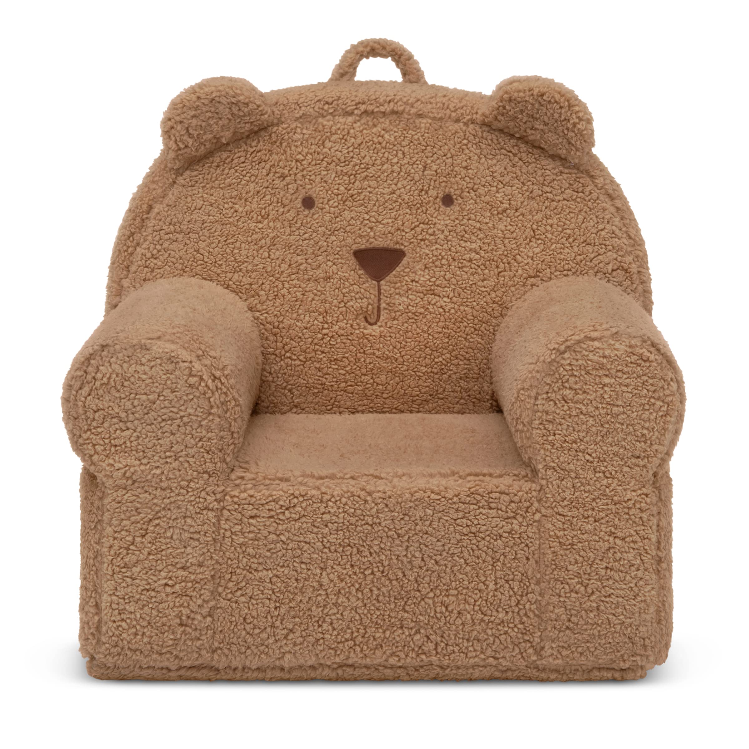 Delta Children Babygap Sherpa Bear Chair front view in tan, cozy reading nook.