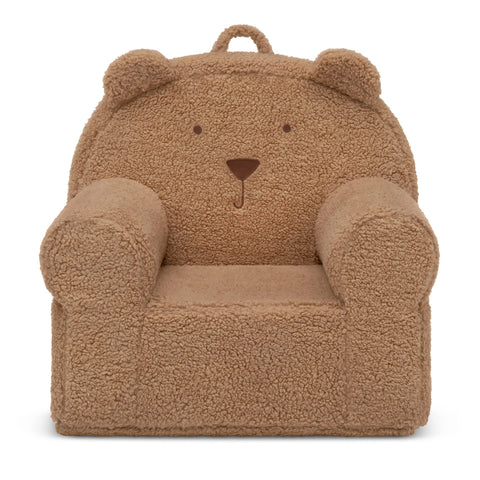 Delta Children Babygap Sherpa Bear Chair front view in tan, cozy reading nook.