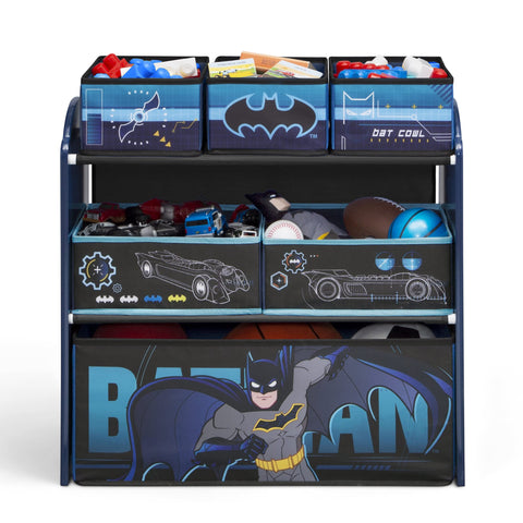 Delta Children Batman graphics on bins boost imaginative play sessions.