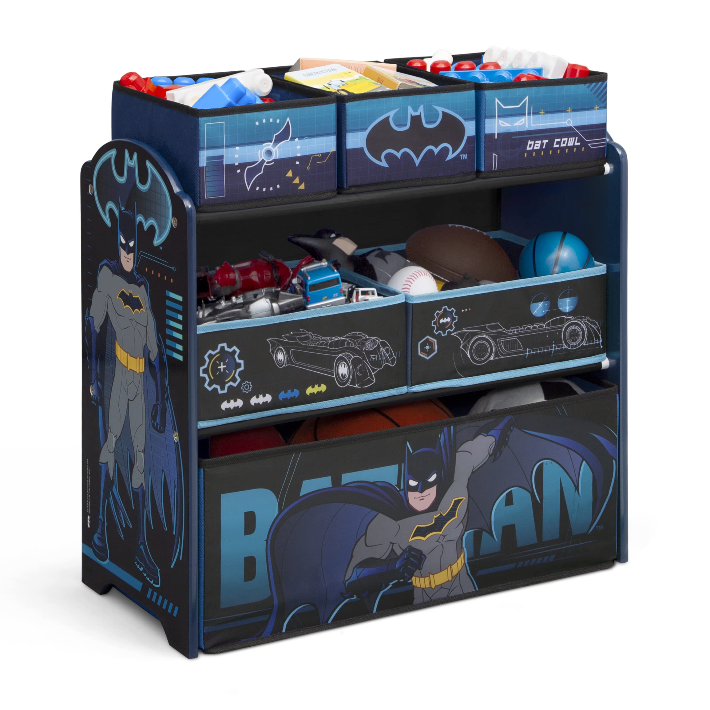 Delta Children Batman organizer for bookshelf or floor placement in kids room.