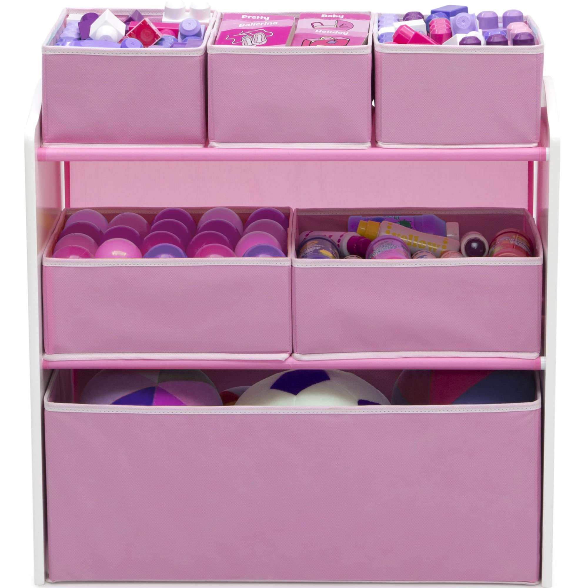 Delta Children organizer bins show versatile storage options