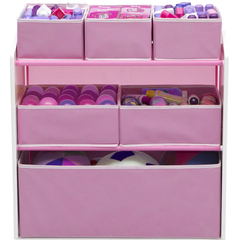 Delta Children organizer bins show versatile storage options