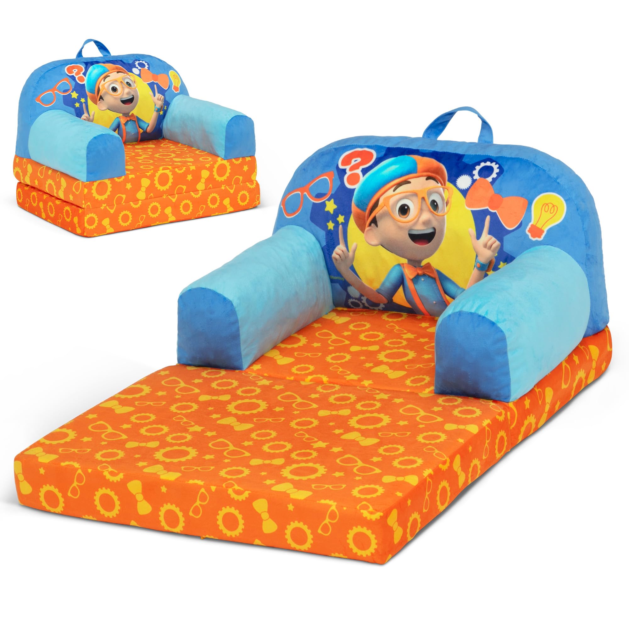Delta Children Blippi Cozee Buddy Flip-Out Chair blue, versatile seating and naps.