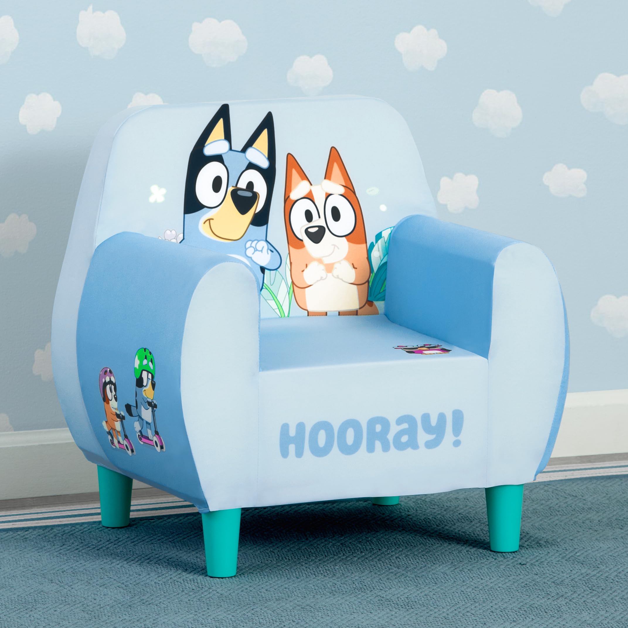 Delta Children Bluey chair graphics featuring Bluey and Bingo for imaginative play