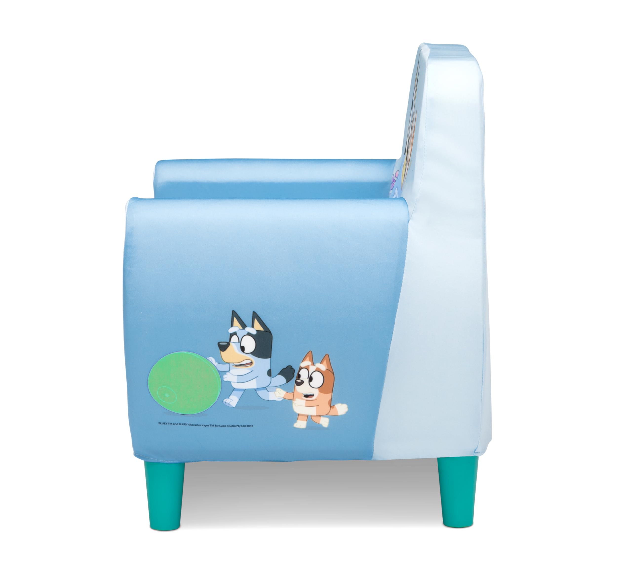 Delta Children Bluey foam chair placed in a cozy reading nook