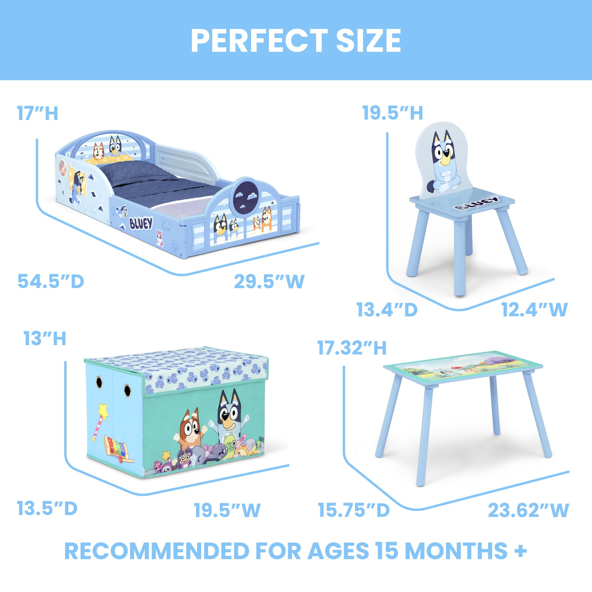 Delta Children Bluey mattress sits low for safe access and comfort