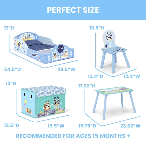 Delta Children Bluey mattress sits low for safe access and comfort