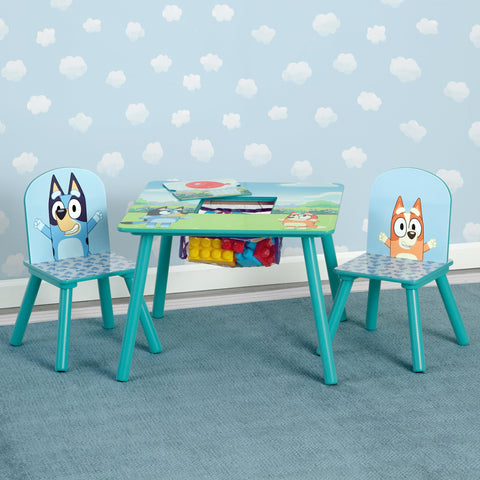 Delta Children Bluey table and chairs set with kid-sized height for easy seating.