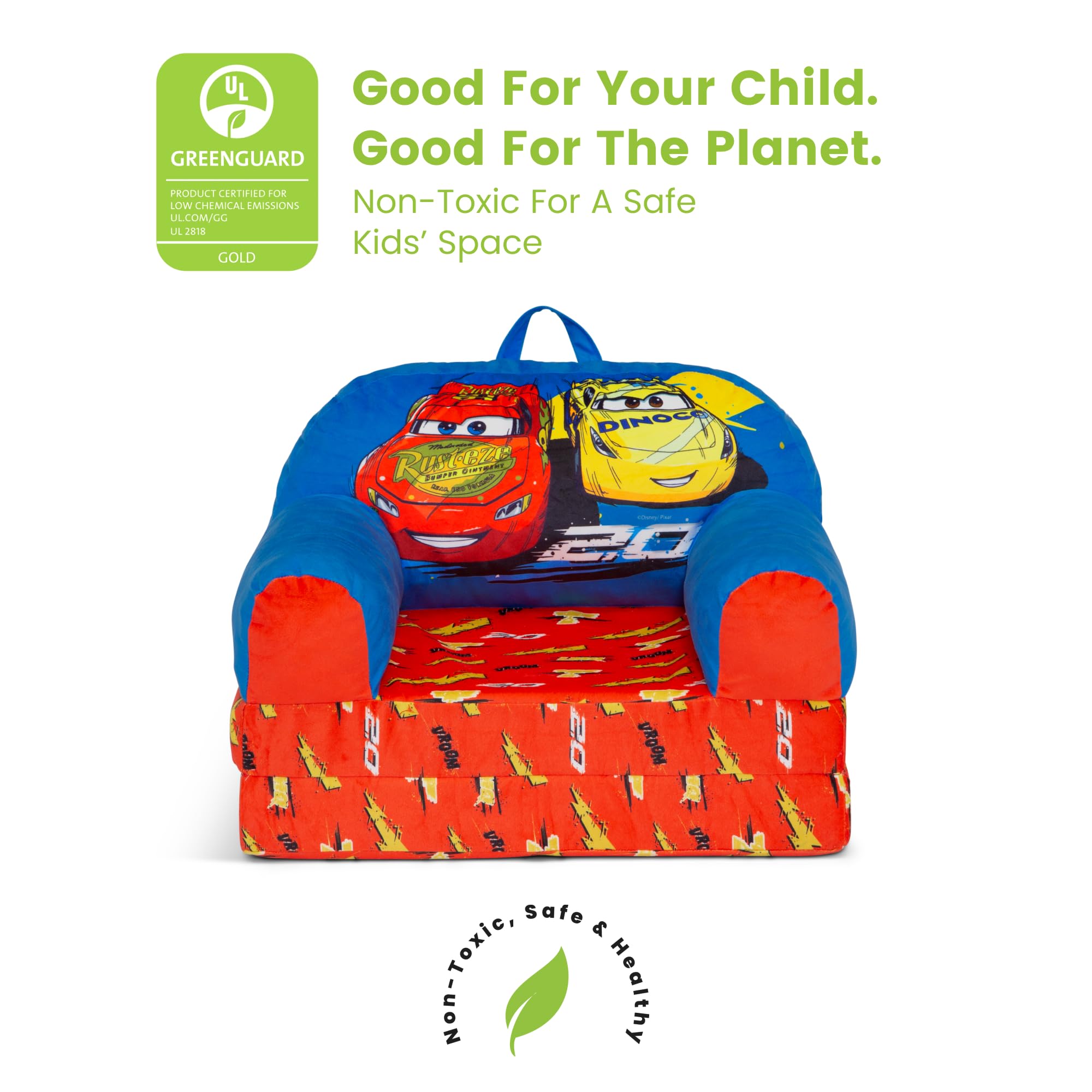 Delta Children Cars Cozee Buddy dimensions and seating area illustration
