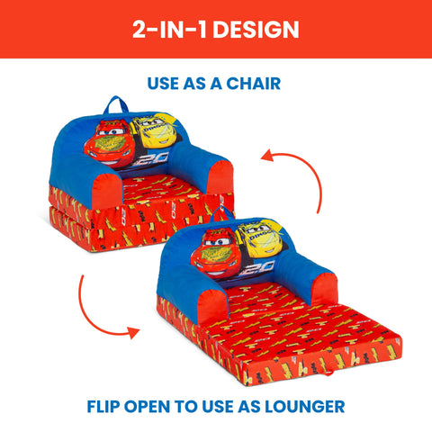 Delta Children Cars Cozee Buddy blue chair open sleeper mode ideal for cozy lounging
