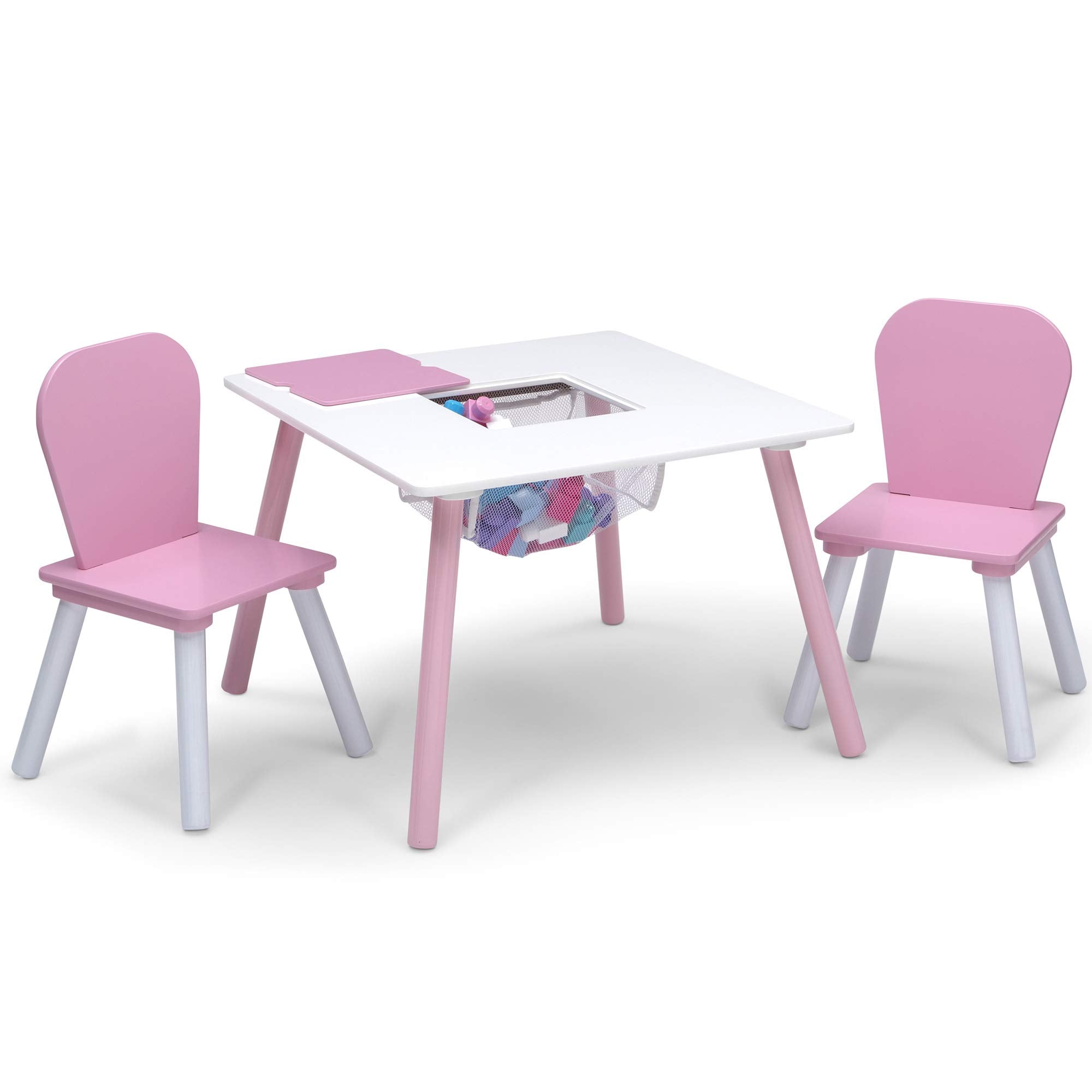 Delta Children pink chair close-up showing kid-friendly design